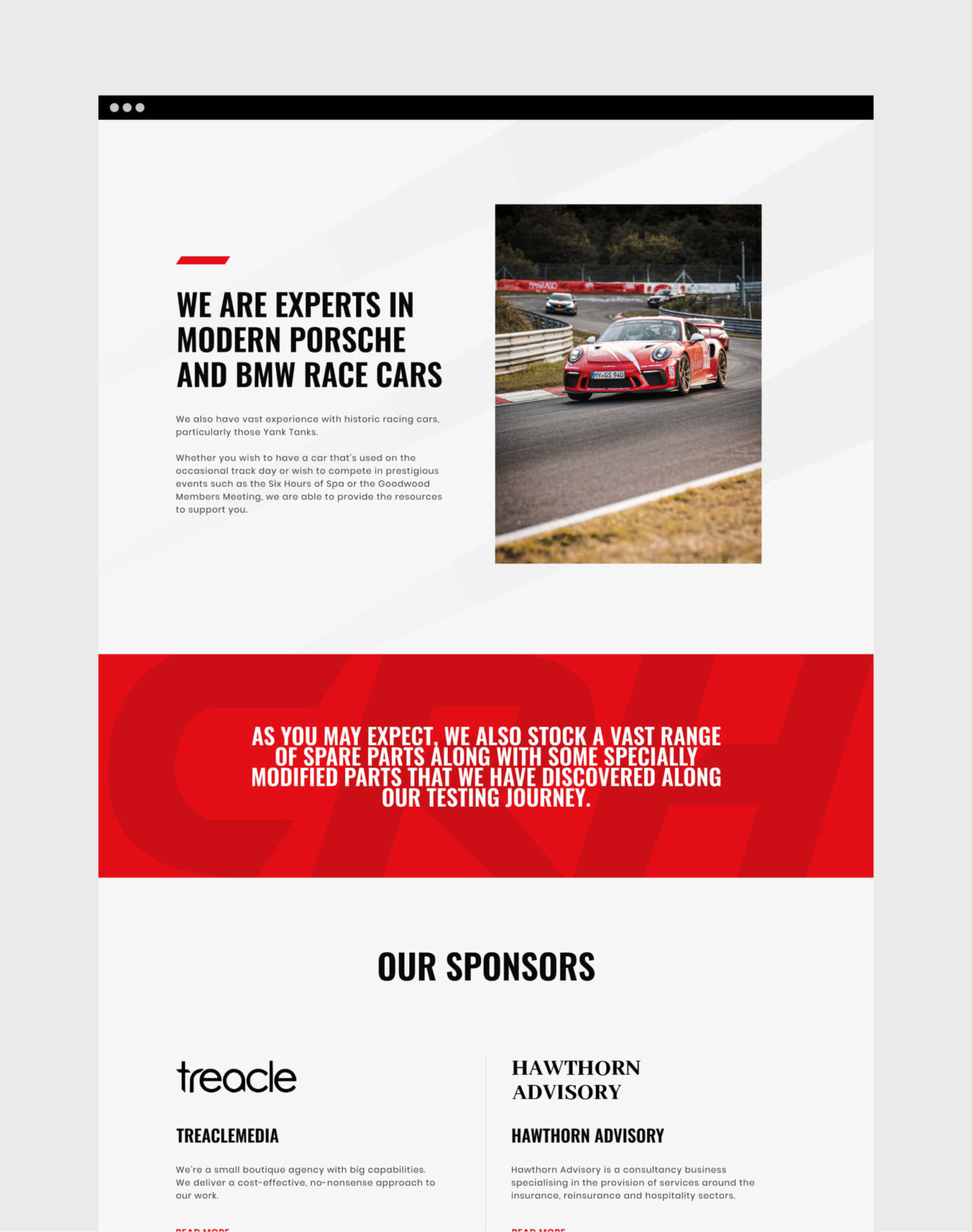 Page Of A Race Car Website